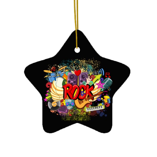 Vector Rock n Roll Theme Guitar Piano Song Drum Ceramic Ornaments