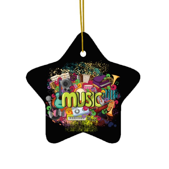 Music Theme Guitar Piano Song Drum Speaker Ceramic Ornaments