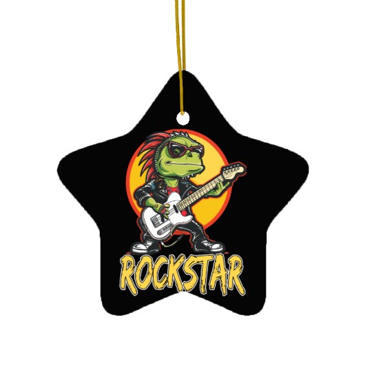 Rockstar Reptile Musician with Electric Guitar Ceramic Ornaments
