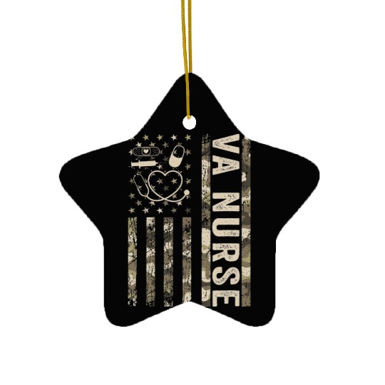 VA Nurse Camouflage Patriotic US Flag Nurse Life Ceramic Ornaments