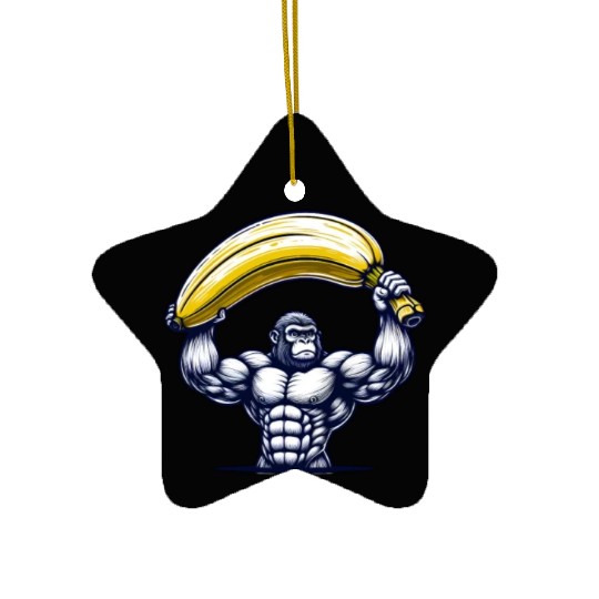 Monkey with Big Banana Ceramic Ornaments