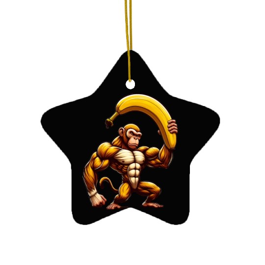Musclemonkey with giant banana Ceramic Ornaments