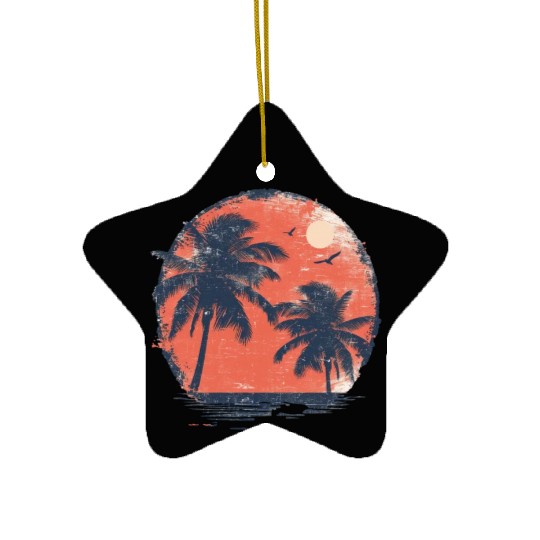 Tropical Sunset Retreat With Soaring Birds Ceramic Ornaments
