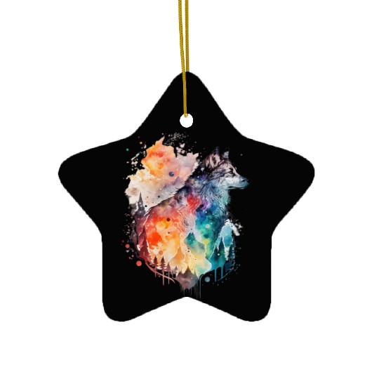 Wolf Print, Cosmic Wolves, Animal Print, Cosmos Ceramic Ornaments