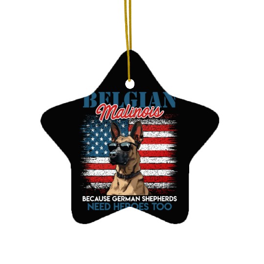 USA BELGIAN MALINOIS STEARING UP American Ceramic Ornaments