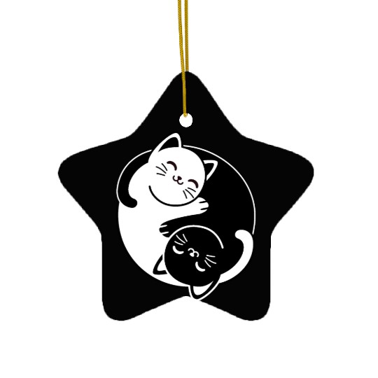 Yin and Yang Cats Ceramic Ornaments