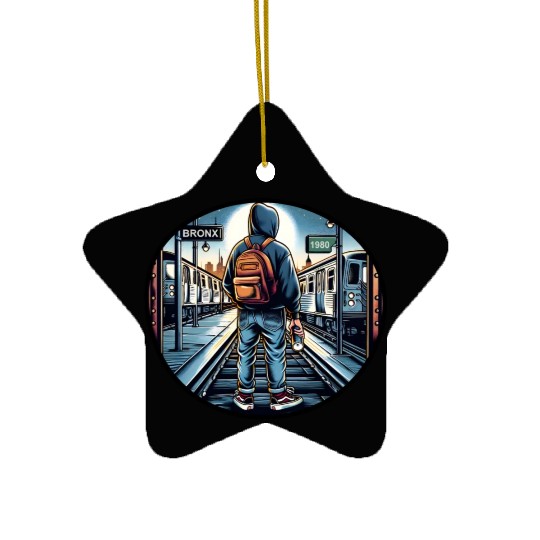 AI Teen in Outdoor Subway Yard - Circle Border Ceramic Ornaments