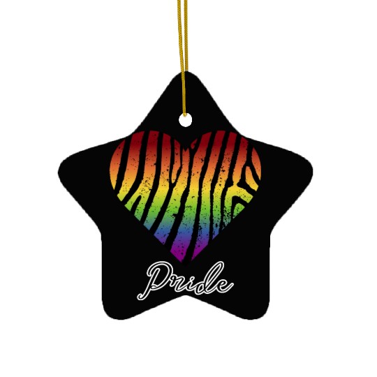 LGBTQ+Pride Rainbow heart-pattern tiger leather Ceramic Ornaments