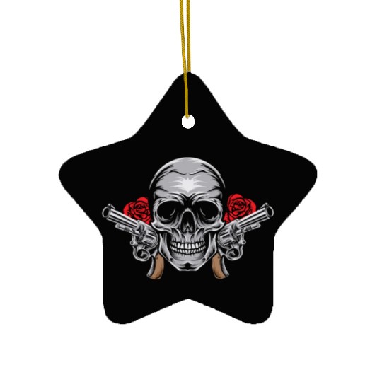 Skeleton Roses Guitar Skull Roses Guns Ceramic Ornaments