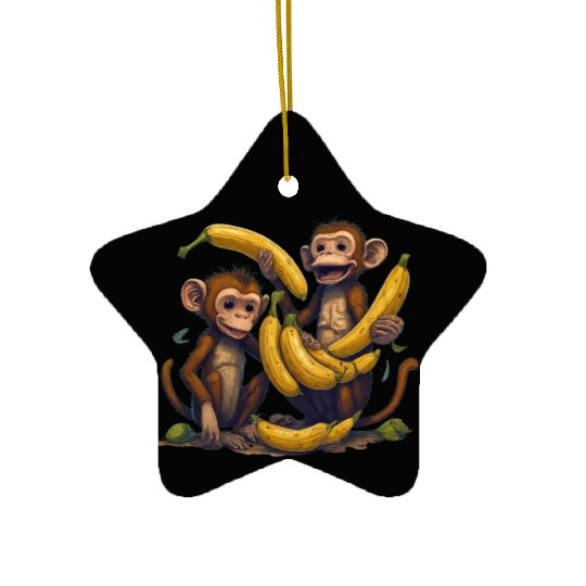 monkey play with banana Ceramic Ornaments