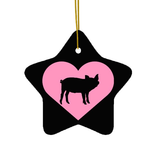 I Love Pigs pig heart piggy piglet silhouette Ceramic Ornaments