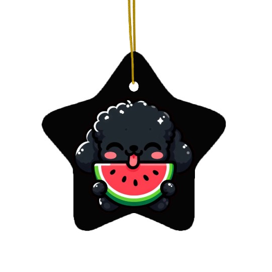 Summery Poodle with Watermelon Ceramic Ornaments
