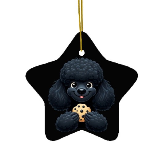 Black Poodle with Cookie Sweet Design Ceramic Ornaments