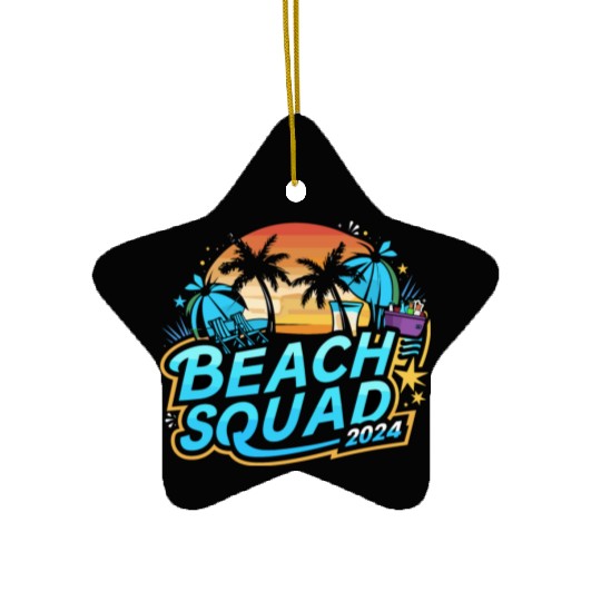 Beach Squad 2024 Tropical Sunset and Palm Trees Ceramic Ornaments
