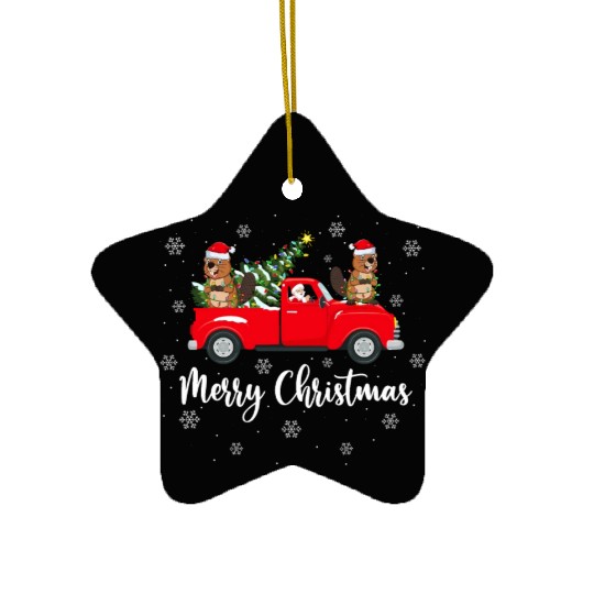Funny Santa Riding Christmas Tree Truck Beaver Ceramic Ornaments