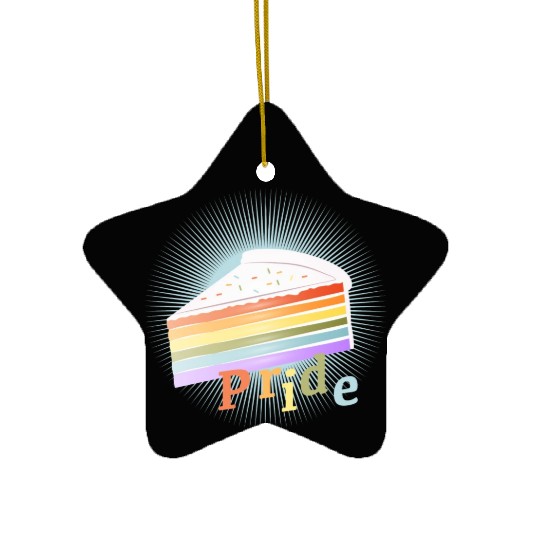 Piece of rainbow cake in delicate pastel colors Ceramic Ornaments
