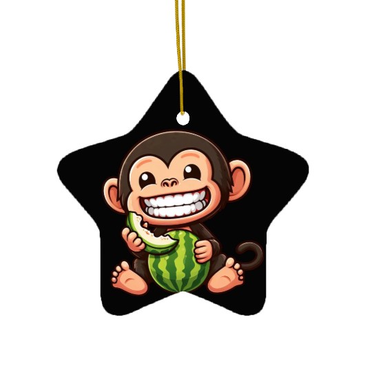 Monkey chimpanzee melon watermelon honeydew melon Ceramic Ornaments