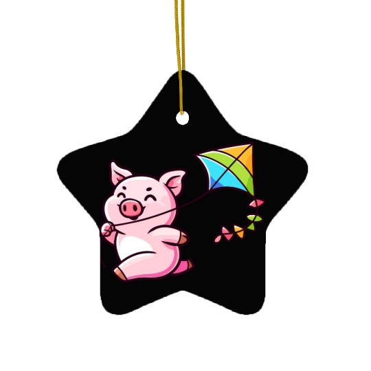 Playful Piglet: Kite-Flying Joy Ceramic Ornaments