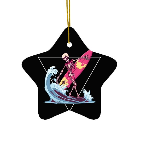 Surfer Skeleton Beach Summer Vibes Ceramic Ornaments
