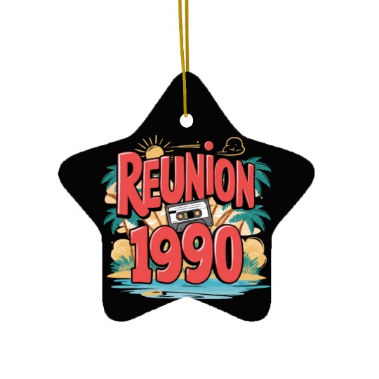 Retro Reunion 1990 Cassette Tape Sunset Beach Ceramic Ornaments