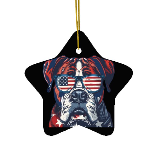 Boxer dog. American memorial day Ceramic Ornaments