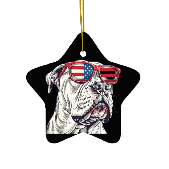 Dogo Argentino dog. 4th of July and memorial day Ceramic Ornaments