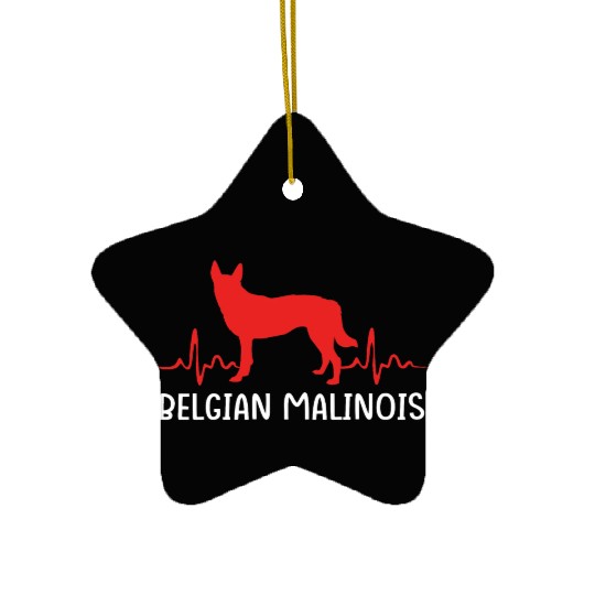 Silhouette Dog Heartbeat Belgian Malinois Ceramic Ornaments