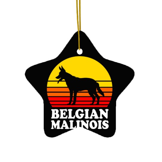 Retro Sunset Dog Silhouette Belgian Malinois Dog Ceramic Ornaments