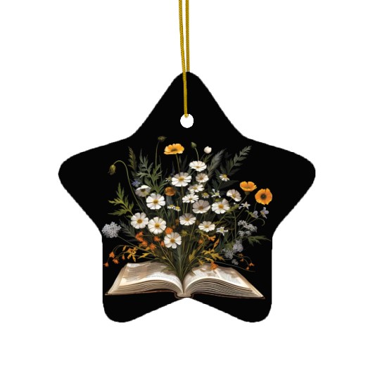 Book Lover Wildflowers Sleeve Ceramic Ornaments
