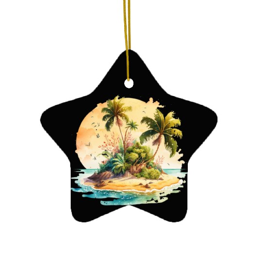 Tropical Watercolor Paradise, Summer Clipart Ceramic Ornaments