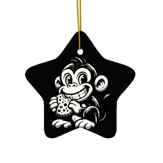 Chimpanzee with Cookie Monochrome Design Ceramic Ornaments