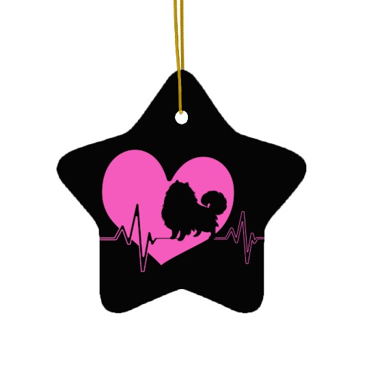 Puppy Dog Heartbeat Cute Pomeranian Silhouette Ceramic Ornaments