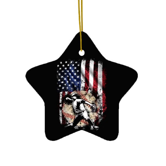 Patriotic American Flag Baseball Pitcher Ceramic Ornaments