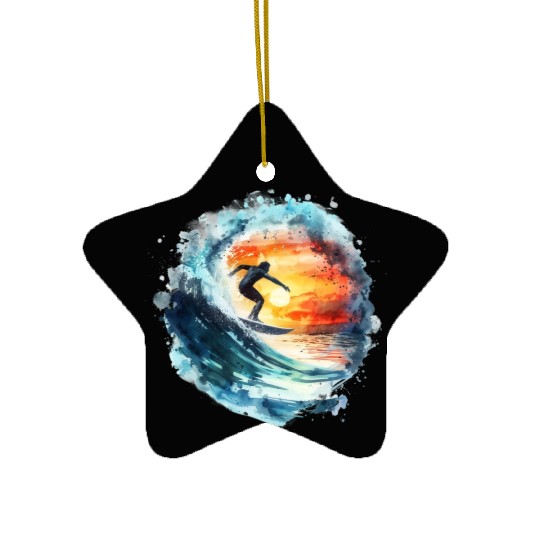 Watercolor Sunset Surfing Clipart | Surfboard, Ceramic Ornaments