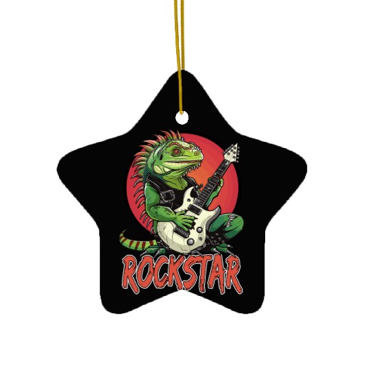 Rockstar Reptile Musician with Electric Guitar Ceramic Ornaments