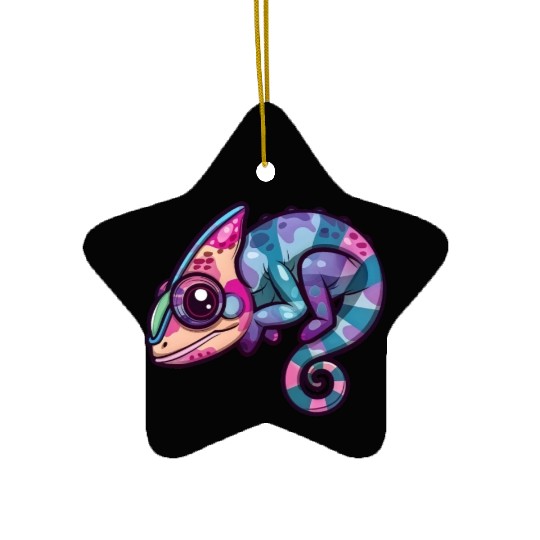 Colorful Chameleon Fantasy Creature Enchantment Ceramic Ornaments