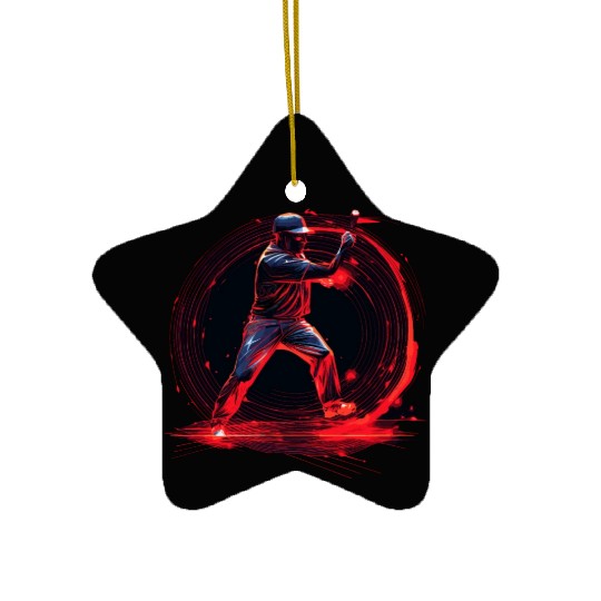 Baseball Pitcher in Red Neon, Pop Art Ceramic Ornaments