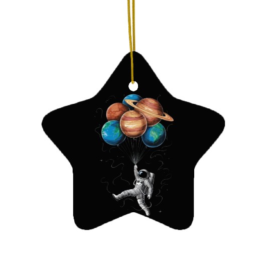 Astronaut Floating with Planets Balloons in Space Ceramic Ornaments