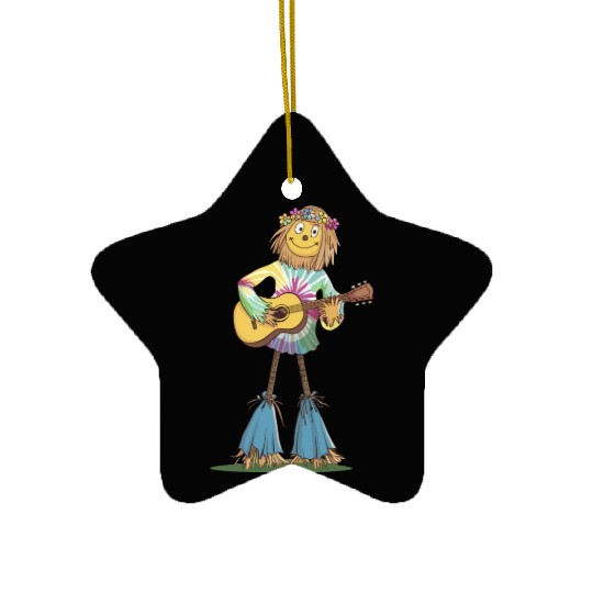 Hippie Scarecrow Playing Guitar Ceramic Ornaments