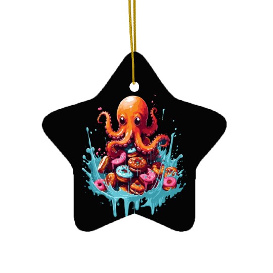 Cute Octopus: Ruler of the Donuts Ceramic Ornaments
