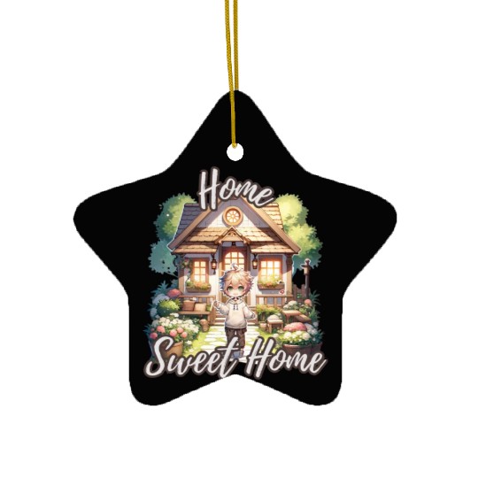 Home Sweet Home House Cabinand Person Waving 1 Ceramic Ornaments