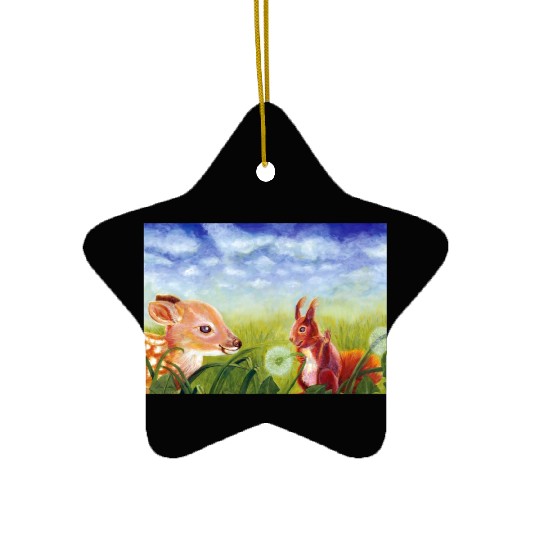 Little Fawn & Squirrel Illustration Ceramic Ornaments