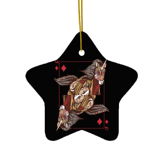 Unicorn steampunk card game Queen of Diamonds Poke Ceramic Ornaments