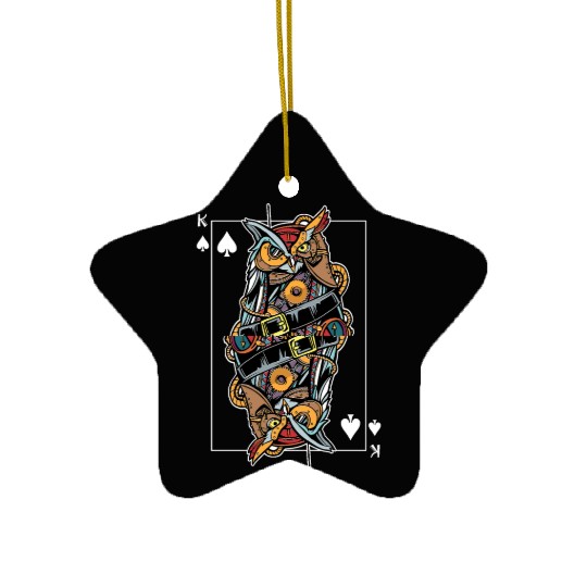 Eagle Owl Steampunk Card Game King of Spades Poker Ceramic Ornaments