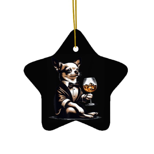 Chihuahua Dog Drinking Whiskey Puppy Ceramic Ornaments