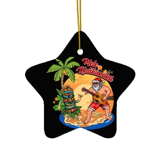 Mele Kalikimaka Funny Santa Playing Guitar Hawaii Ceramic Ornaments