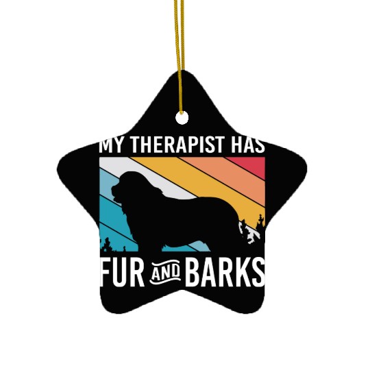 My Therapist Has Fur And Barks Retro Therapy Dog Ceramic Ornaments