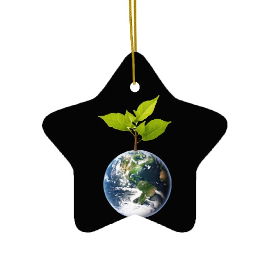 Planet Earth with beautiful freshness growth tree Ceramic Ornaments