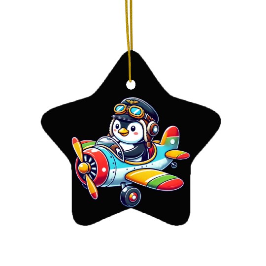 Penguin pilot license airplane cartoon flying Ceramic Ornaments