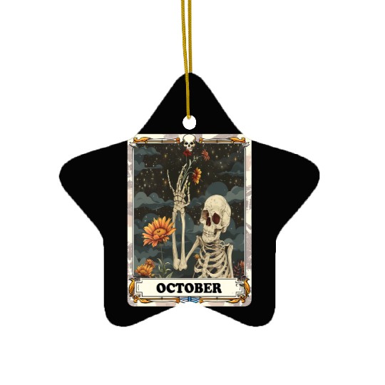 October Gothic Tarot Card - Marigold Flower & Skel Ceramic Ornaments